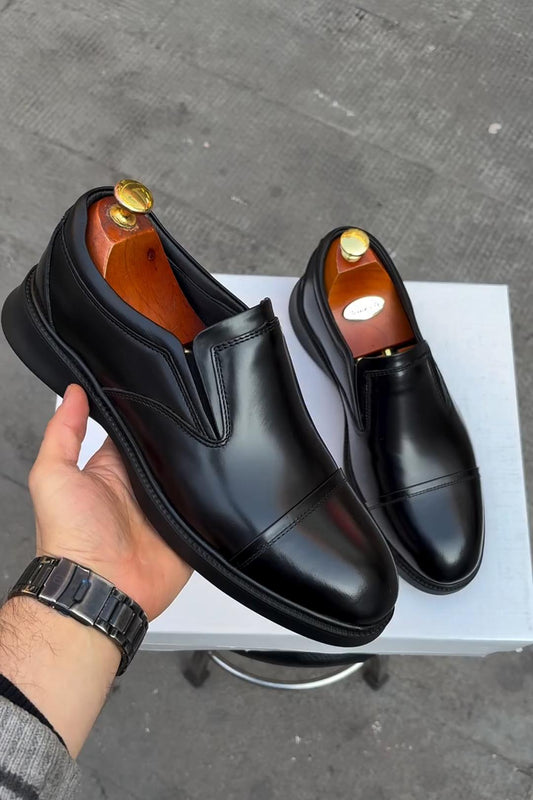 Glossy Black Slip-On Leather Loafers