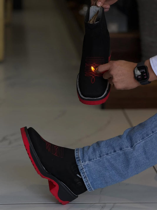 Embroidered Chunky Sole Ankle Boots