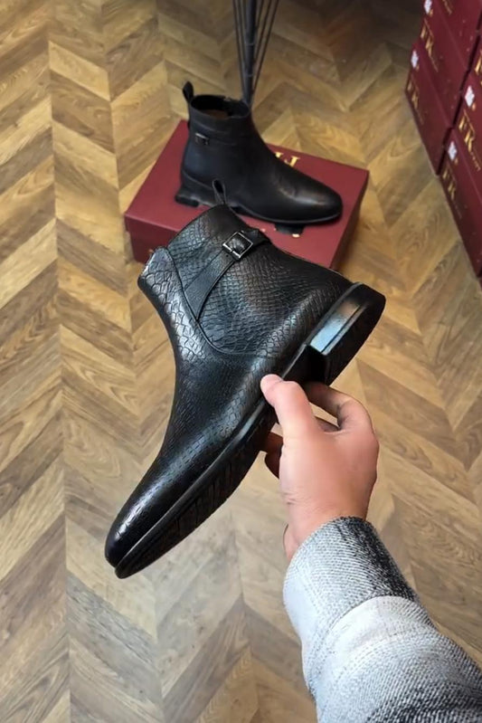 Subtle Snake Print Chelsea Ankle Boots