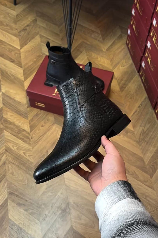 Subtle Snake Print Chelsea Ankle Boots