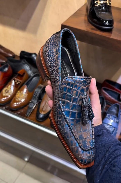 Vintage Blue Textured Loafers