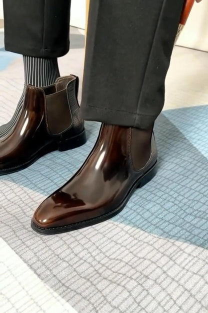 Men’s Glossy Patent Leather Ankle Boots