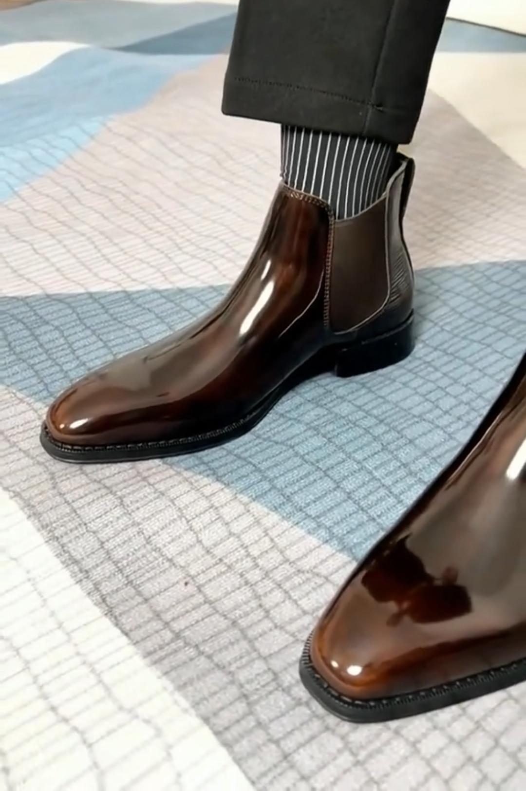 Men’s Glossy Patent Leather Ankle Boots