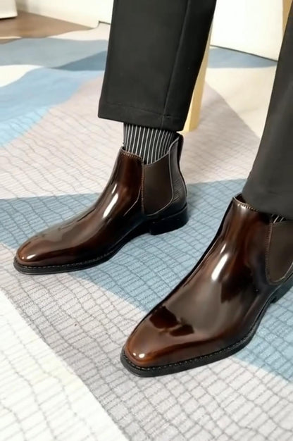 Men’s Glossy Patent Leather Ankle Boots