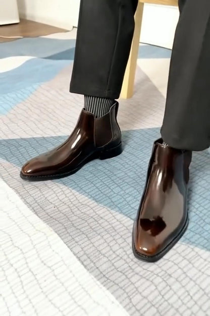 Men’s Glossy Patent Leather Ankle Boots