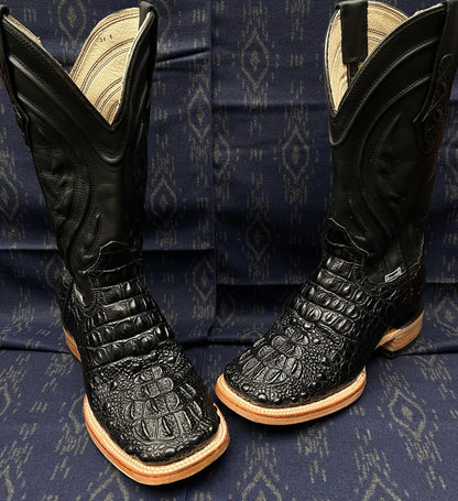 Black Croc-Embossed Western Cowboy Boots