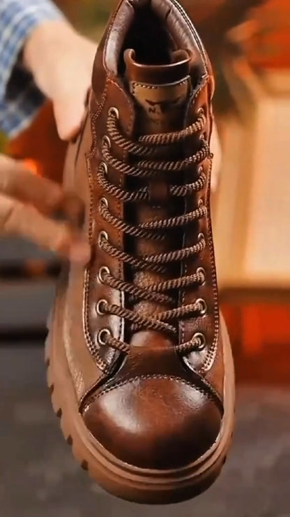 Durable Scratch-Resistant Platform Lace-Up Boots