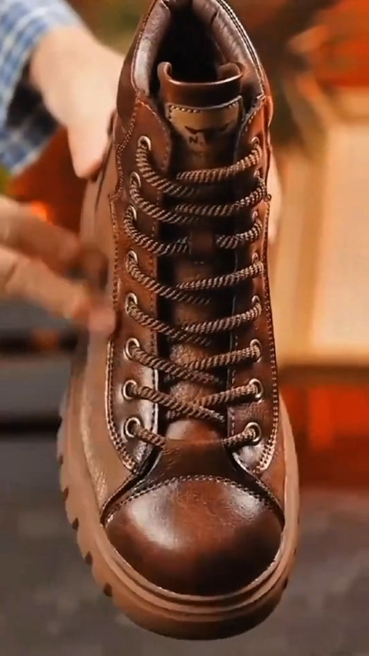 Durable Scratch-Resistant Platform Lace-Up Boots