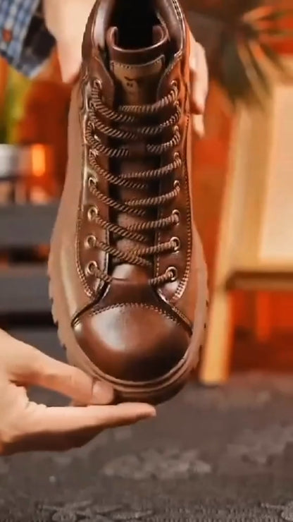 Durable Scratch-Resistant Platform Lace-Up Boots