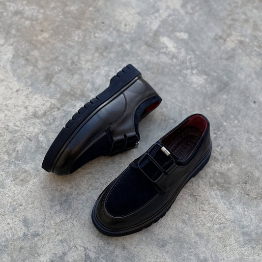 Patchwork Elastic Slip-On Leather Shoes