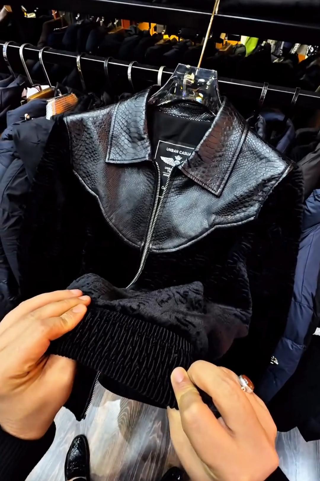 Trendy Short Plush Leather Panel Jacket