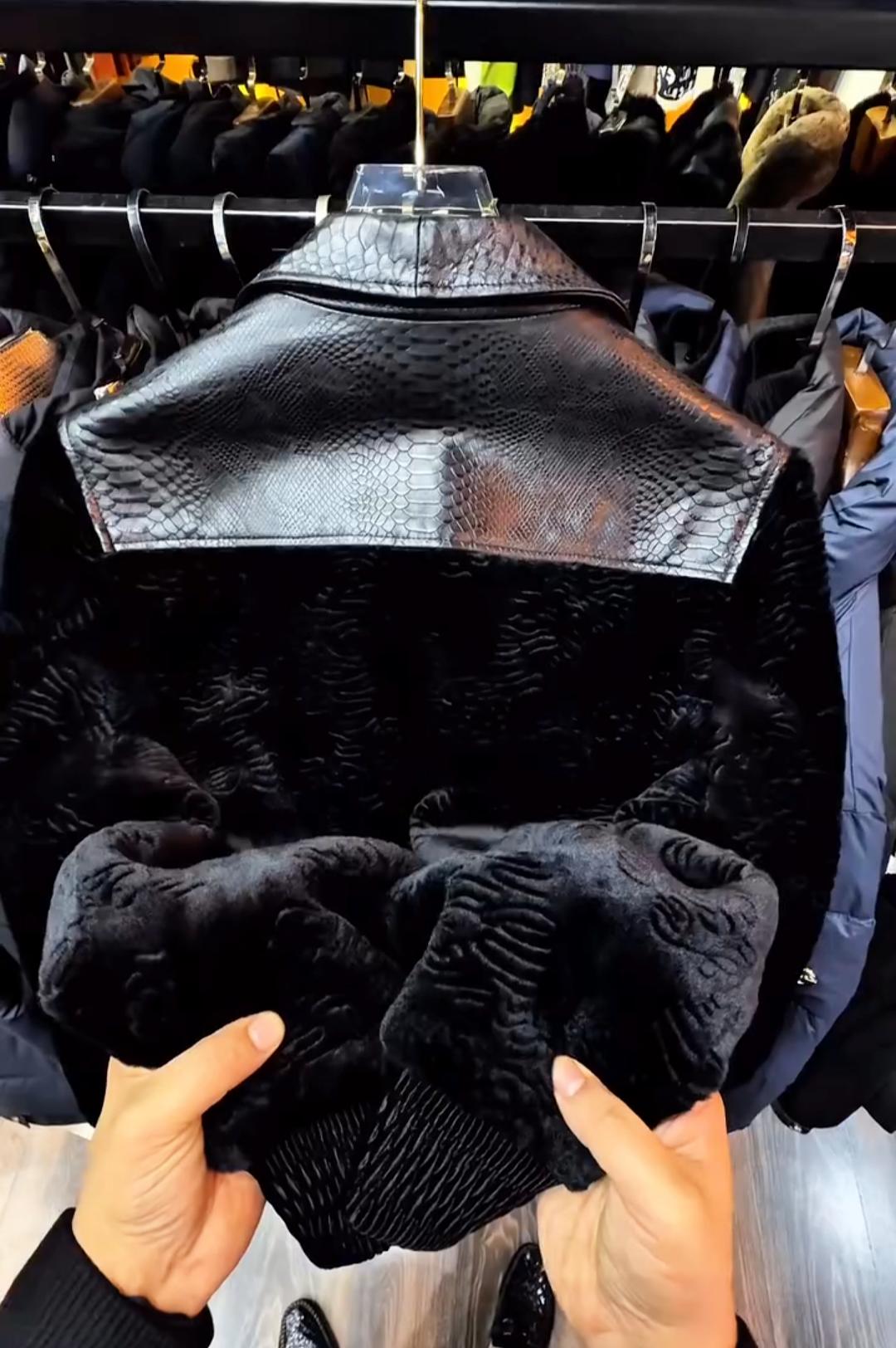 Trendy Short Plush Leather Panel Jacket