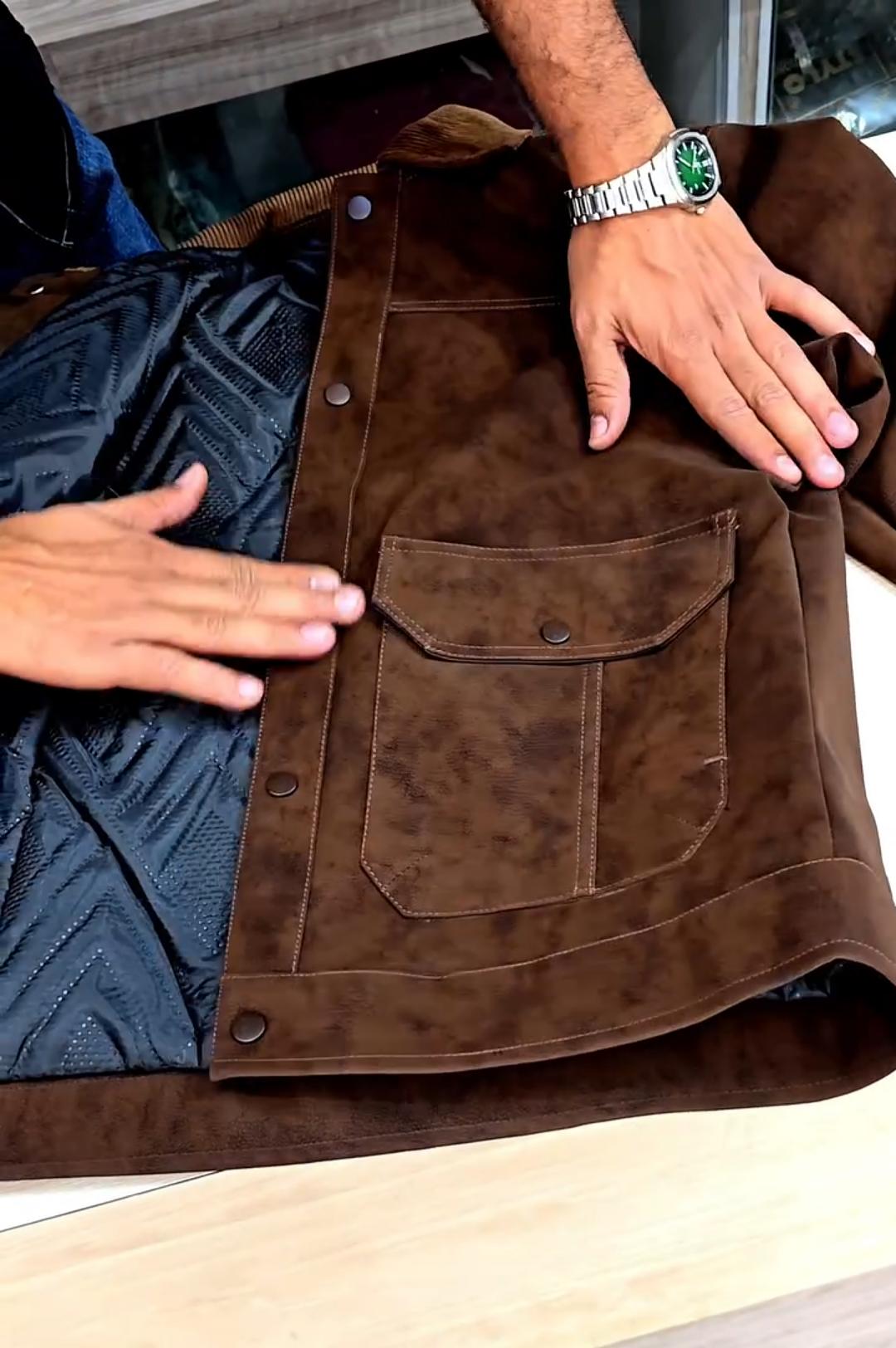 Men’s Suede Snap-Front Slim Jacket