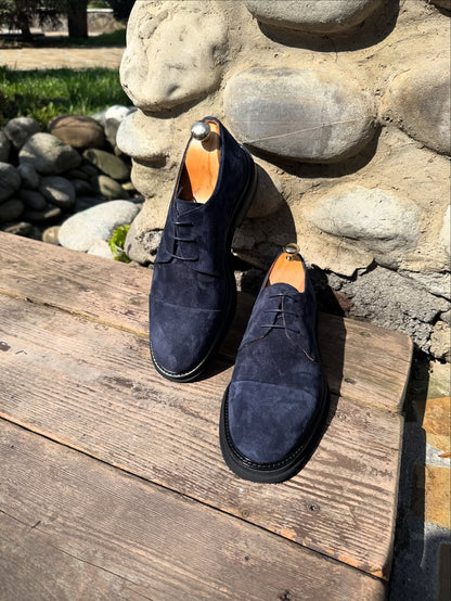 Premium Navy Suede Lace-Up Shoes