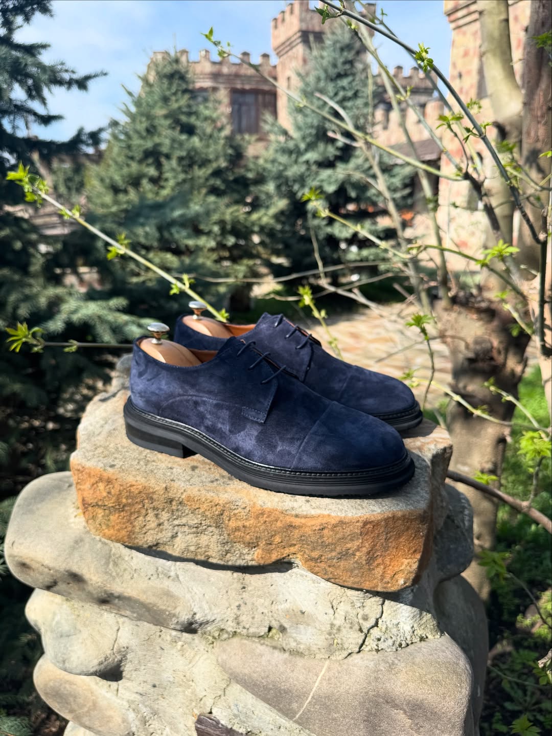 Premium Navy Suede Lace-Up Shoes