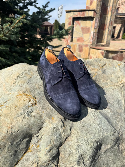 Premium Navy Suede Lace-Up Shoes