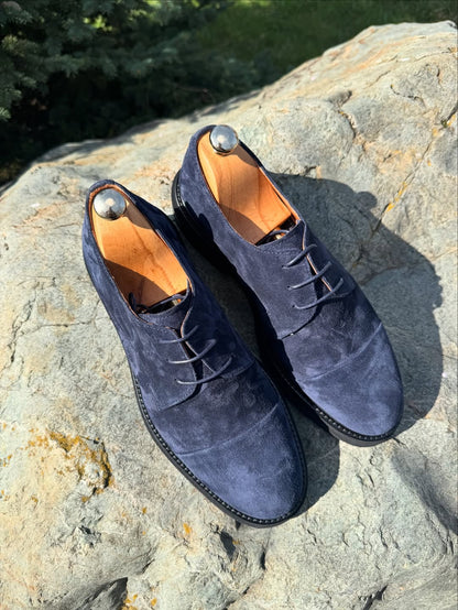 Premium Navy Suede Lace-Up Shoes