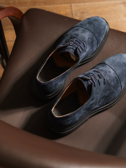 Premium Navy Suede Lace-Up Shoes