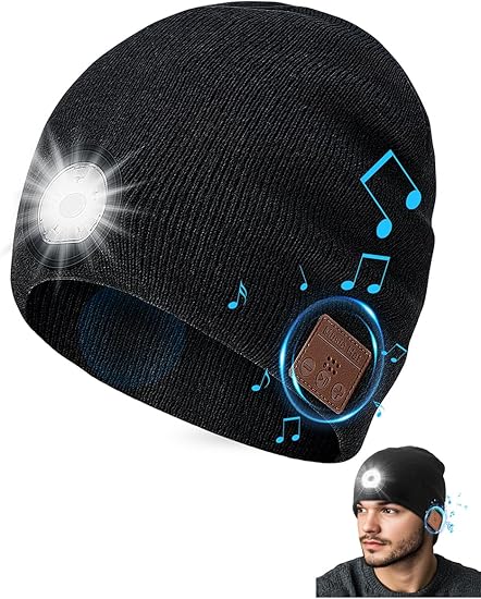 Bluetooth Beanie Hat with Light, USB Rechargeable Music Winter Hat