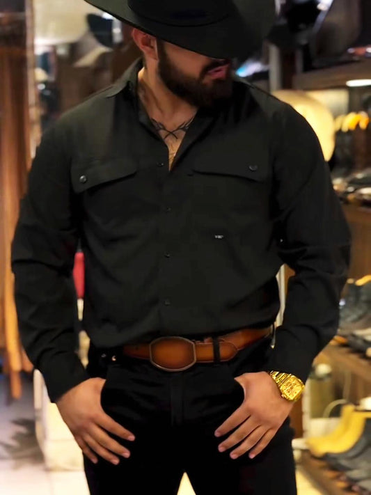 Black Double-Layer Back Yoke High-Stretch Shirt