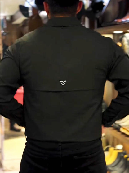 Black Double-Layer Back Yoke High-Stretch Shirt
