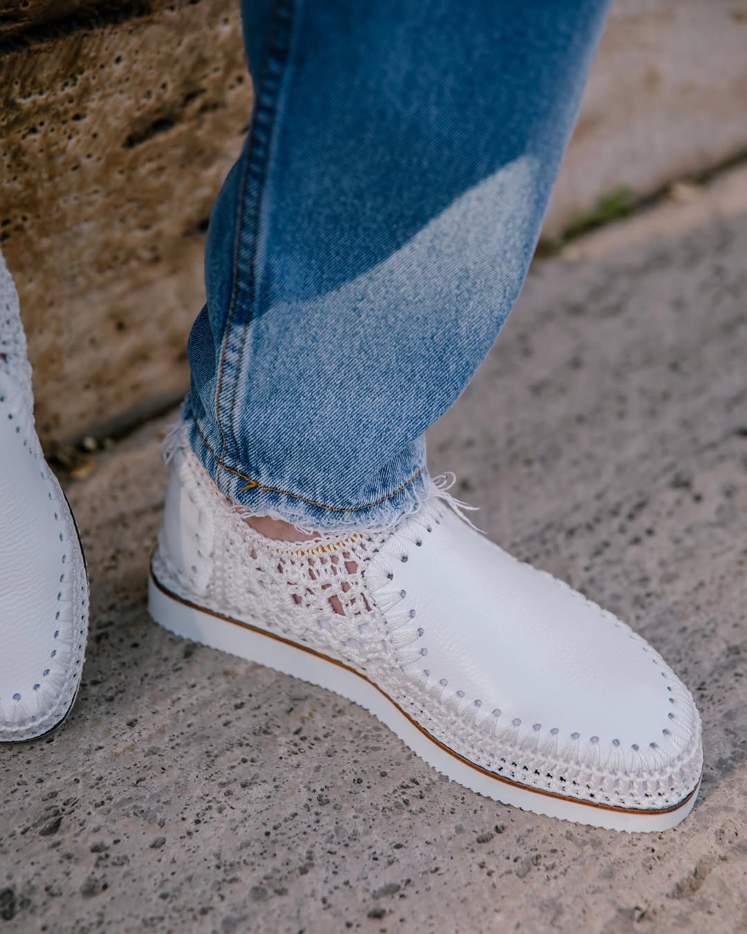 Soft Sole Crochet Knit & Leather Slip-On Loafers