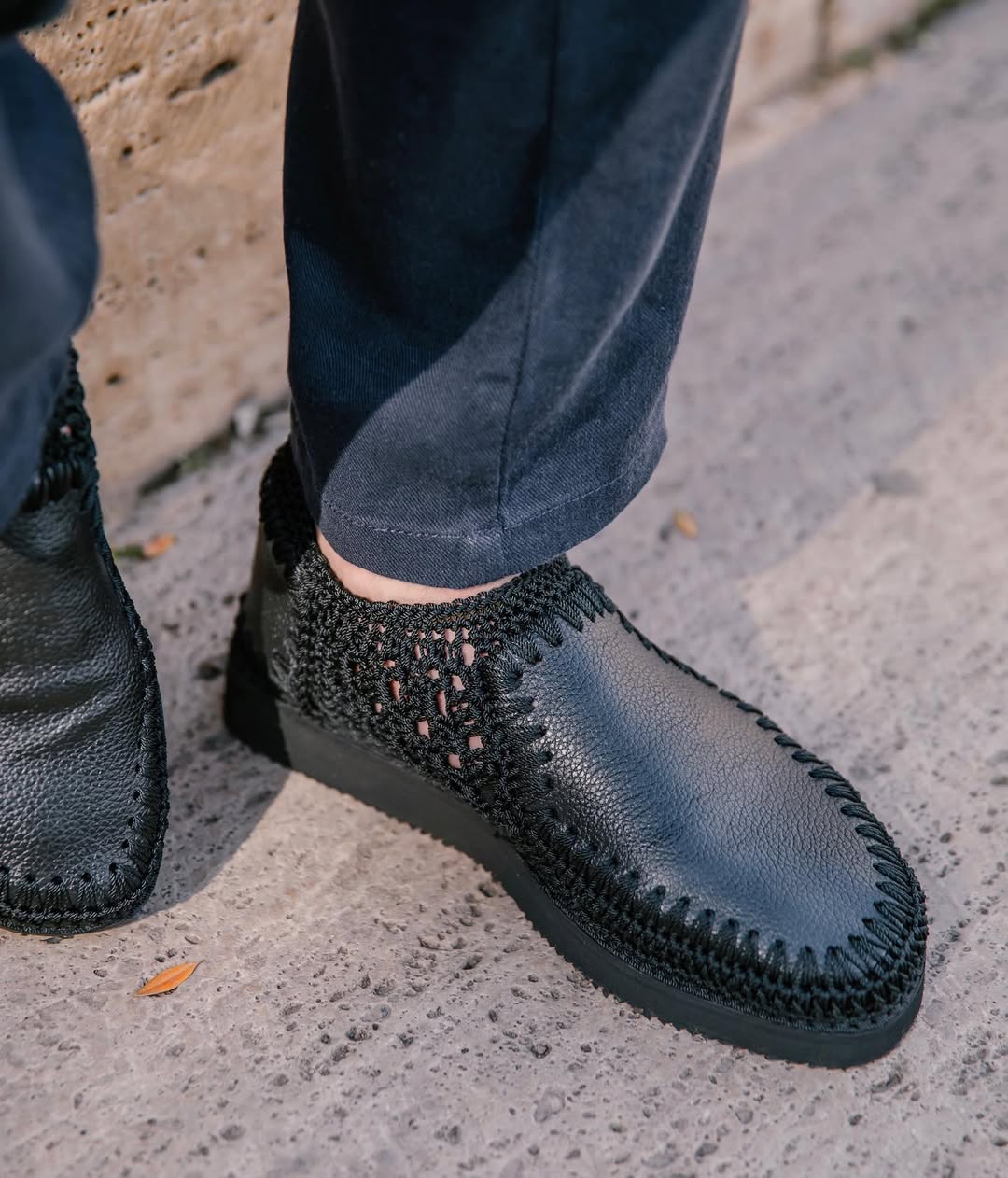 Soft Sole Crochet Knit & Leather Slip-On Loafers