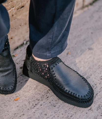 Soft Sole Crochet Knit & Leather Slip-On Loafers