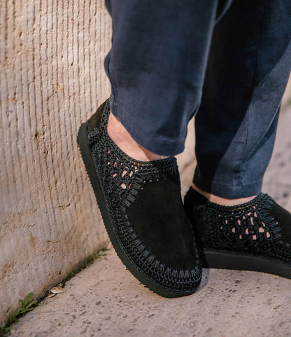 Soft Sole Crochet Knit & Leather Slip-On Loafers