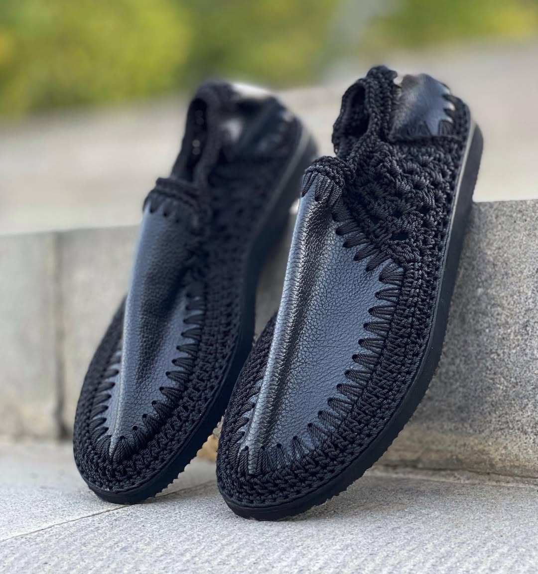 Soft Sole Crochet Knit & Leather Slip-On Loafers