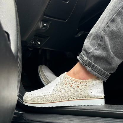 Soft Sole Crochet Knit & Leather Slip-On Loafers