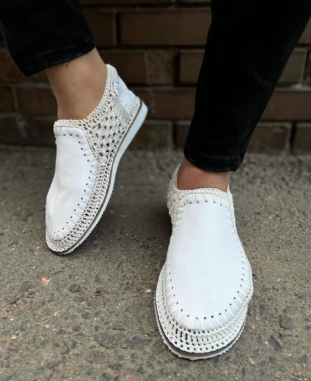 Soft Sole Crochet Knit & Leather Slip-On Loafers