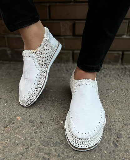 Soft Sole Crochet Knit & Leather Slip-On Loafers