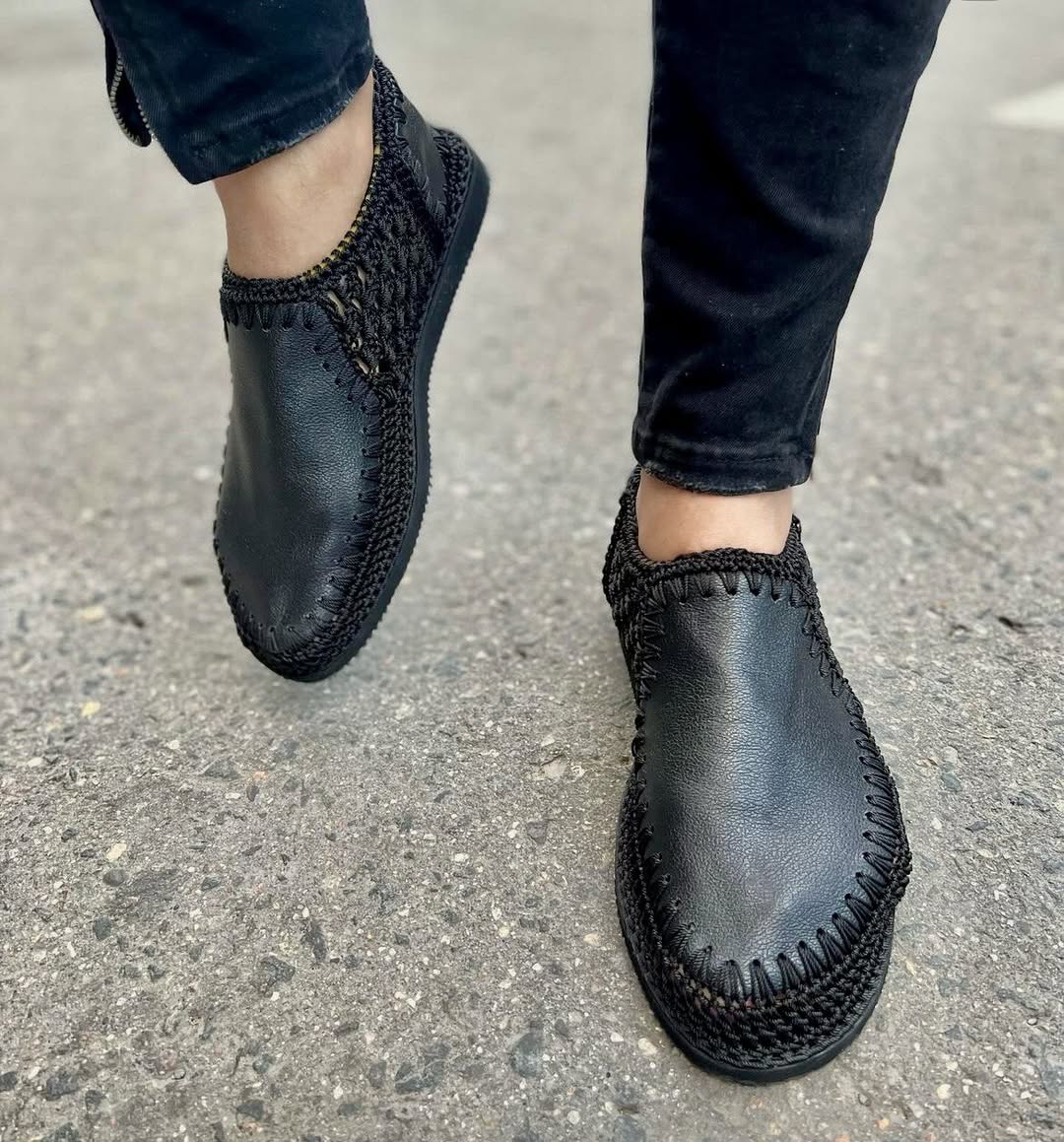 Soft Sole Crochet Knit & Leather Slip-On Loafers