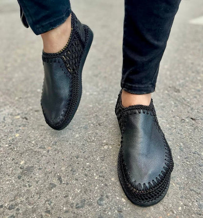 Soft Sole Crochet Knit & Leather Slip-On Loafers