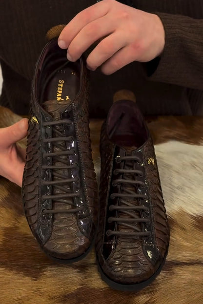 Premium Handmade Croc-Embossed Leather Lace-Up Shoes with Cushioned Sole
