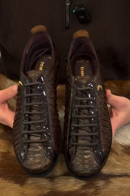 Premium Handmade Croc-Embossed Leather Lace-Up Shoes with Cushioned Sole