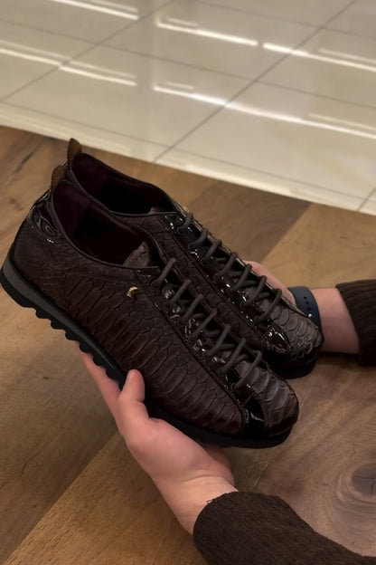 Premium Handmade Croc-Embossed Leather Lace-Up Shoes with Cushioned Sole