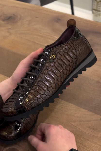 Premium Handmade Croc-Embossed Leather Lace-Up Shoes with Cushioned Sole