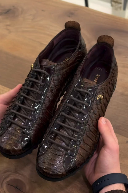 Premium Handmade Croc-Embossed Leather Lace-Up Shoes with Cushioned Sole