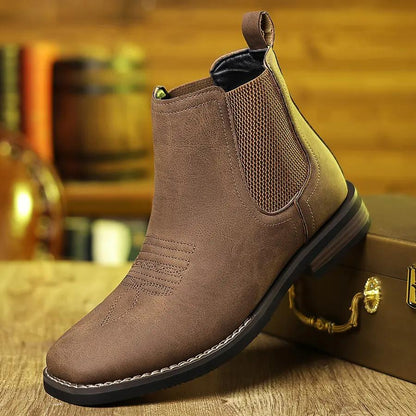 Men's Western Cowboy Boots Square-Toe Chelsea Ankle Boots