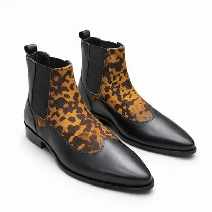 Black Leopard Print Chelea Boots
