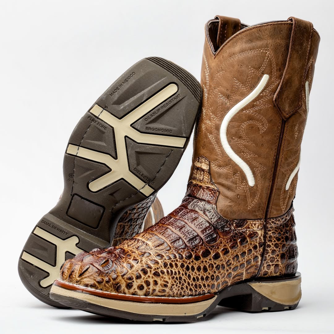 Two Tone Orix Caiman Neck Leather Boots With 3D Lightweight Sole - Composite Toe