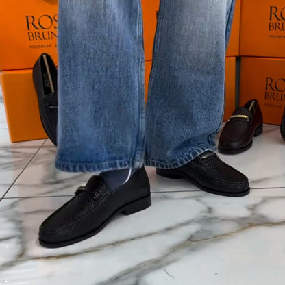 Leather Woven Texture Loafers