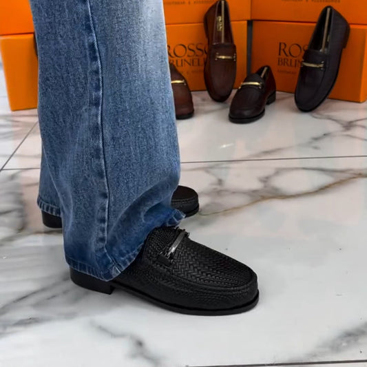 Leather Woven Texture Loafers