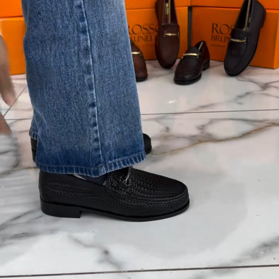 Leather Woven Texture Loafers