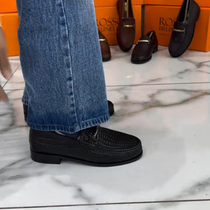 Leather Woven Texture Loafers