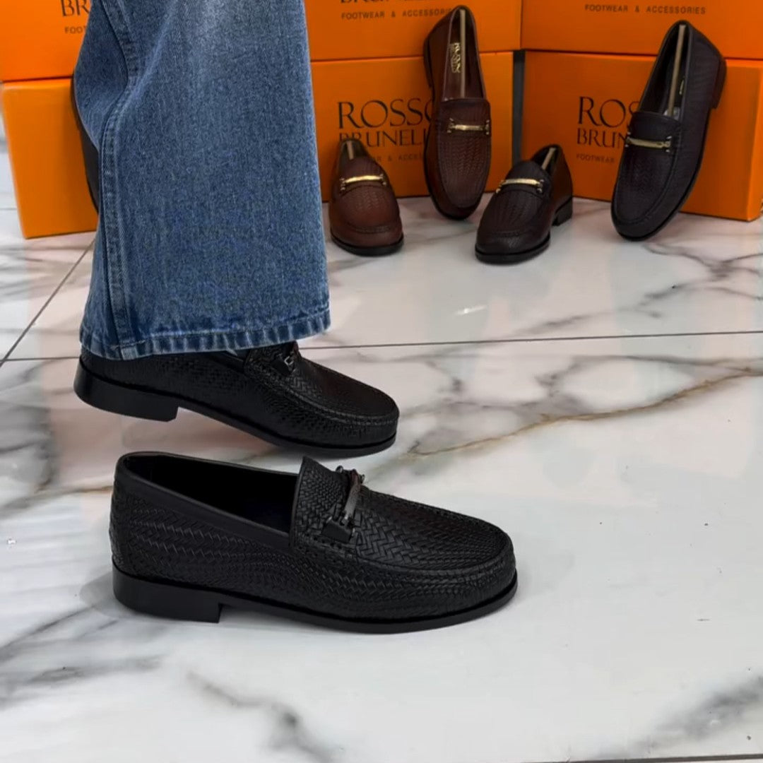 Leather Woven Texture Loafers