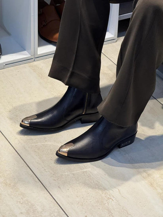 Handmade Pointed Brass Toe Cuban Heel Chelsea