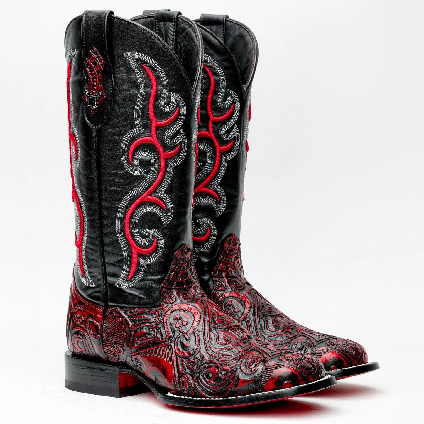 Square Toe Ace Of Spades Red Wine Boots